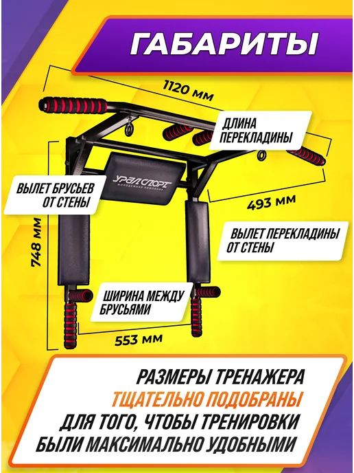 Уралспорт МК Турник настенный 3 в 1 УРАЛСПОРТ ТИТАН 30250, черный, фото 2