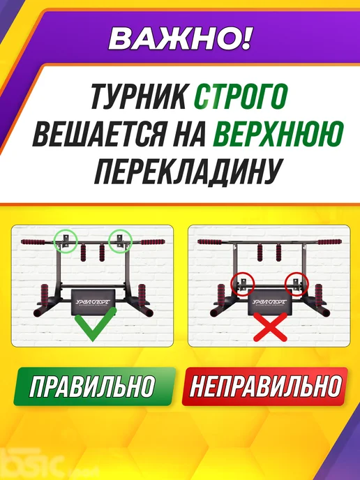 Уралспорт МК Турник настенный 3 в 1 УРАЛСПОРТ ТИТАН 30250, черный, фото 4