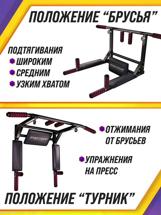 Уралспорт МК Турник настенный 3 в 1 УРАЛСПОРТ ТИТАН 30250, черный, фото 6