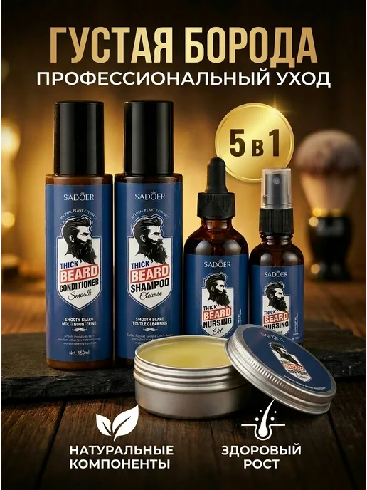 SADOER Подарочный набор средств для ухода за бородой и усами, синий
