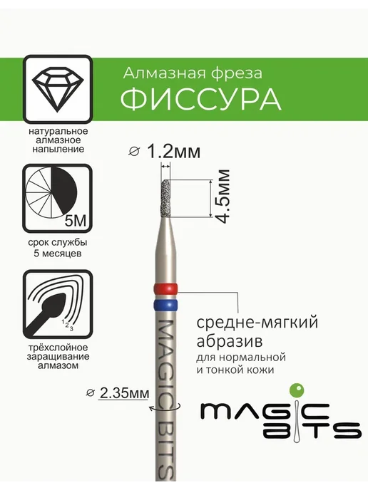 Magic Bits Фреза для маникюра Фиссура 1,2 мм Средне-мягкая, 1 2 Средне-мягкая