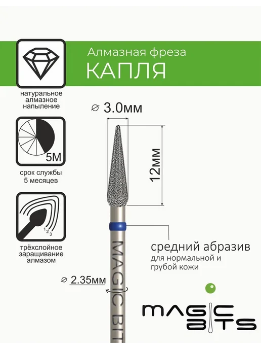 Magic Bits Фреза для маникюра Капля 3 мм Средняя, вариант