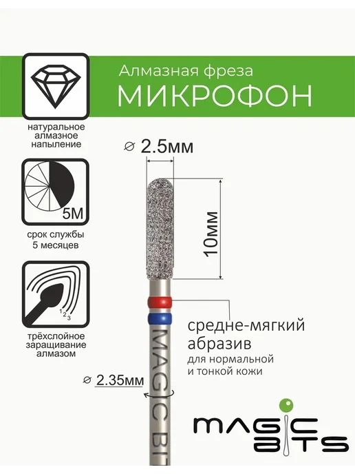 Magic Bits Фреза для маникюра Микрофон 3,1 мм Средне-мягкий, 2.5