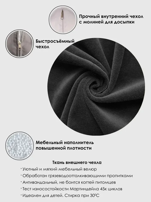 ПИНГВО Кресло мешок велюр XXXL, серый, фото 4