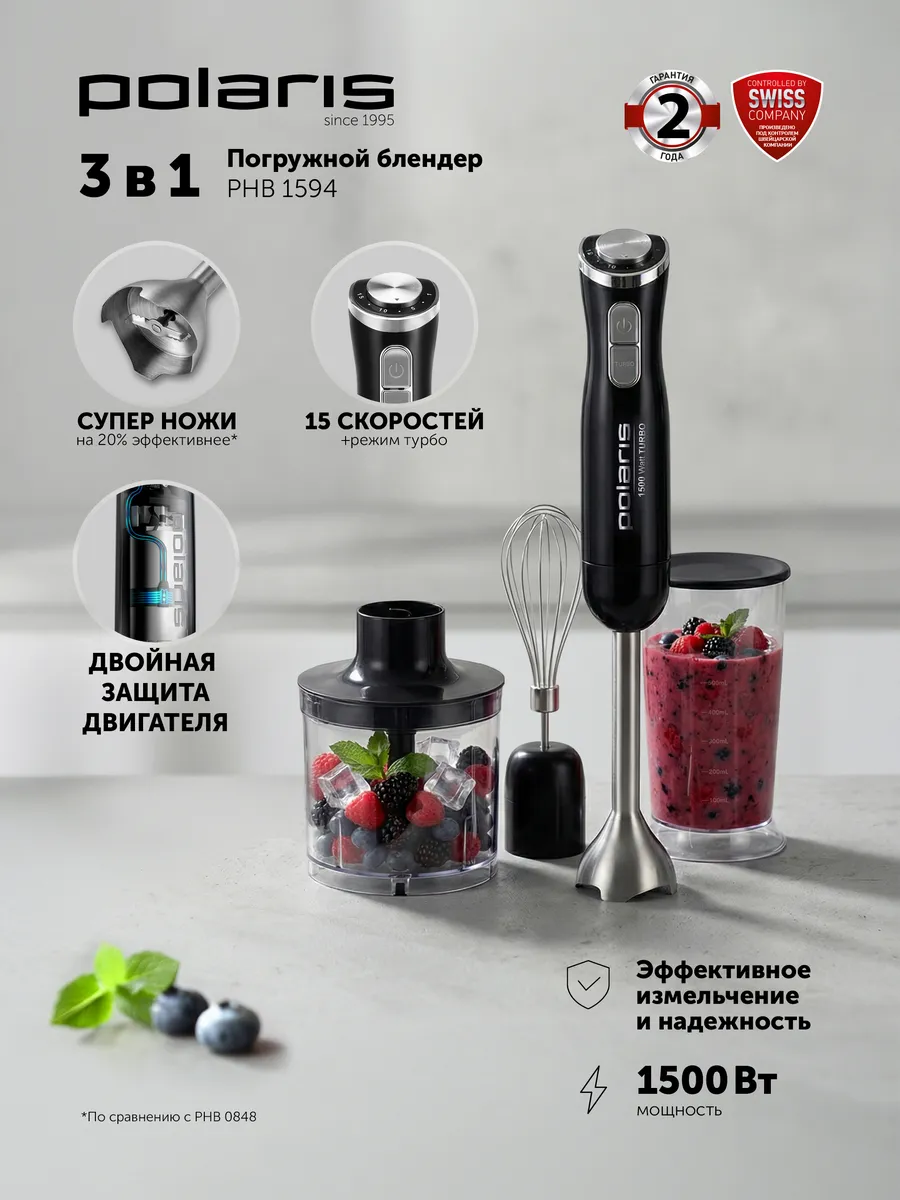 Блендер погружной мощный с измельчителем PHB 1594