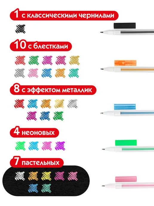 Пифагор Гелевые ручки цветные набор 30 штук для рисования и школы, синий, фото 2