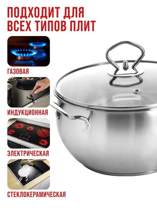 Кастрюля из нержавеющей стали с крышкой 3,8 л - фото 5