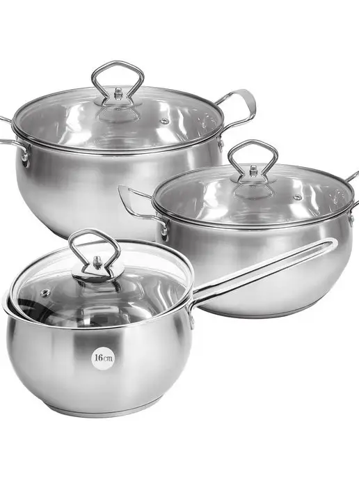 Кастрюли набор с крышкой нержавейка с толстым дном 3 шт - фото 2