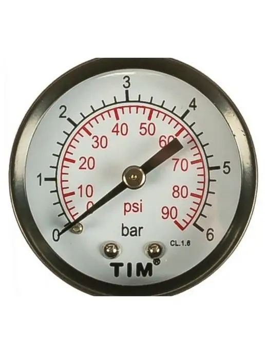 Манометр аксиальный TIM, корпус 50 мм, диапазон 0-6 бар, подключение 1/4 Y-50T-6, аксиальный 1 4 6, фото 2