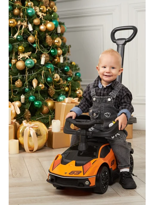 babycare Каталка пушкар Lamborghini с ручкой, белый, фото 2