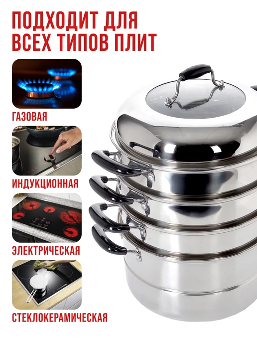 Мантоварка пароварка из нержавеющей стали 4 яруса - фото 7