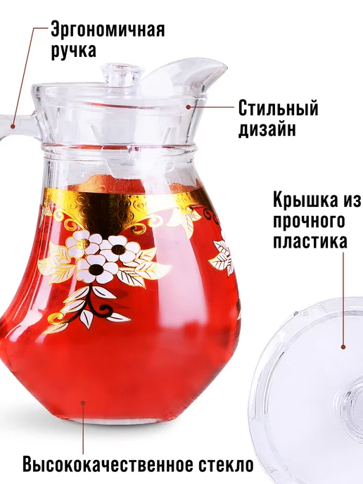 Кувшин графин для воды стеклянный 1,5 л с крышкой - фото 4