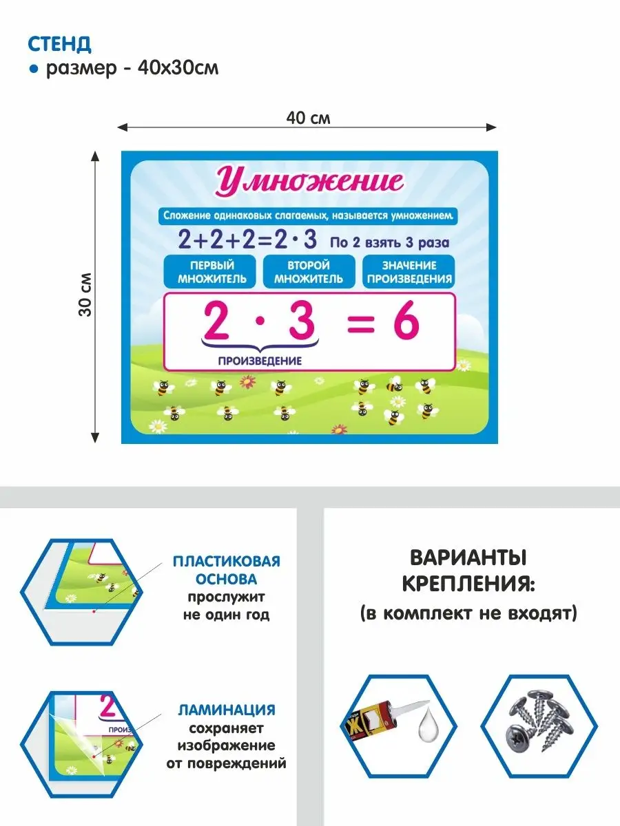 Стенд МАТЕМАТИЧЕСКИЕ ДЕЙСТВИЯ (умножение) Альмарин 62827342 купить за 435 ₽  в интернет-магазине Wildberries