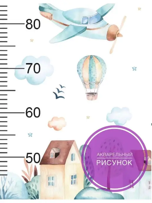 nakleika_omsk Ростомер наклейка на стену, декор для детской комнаты, голубой, фото 3