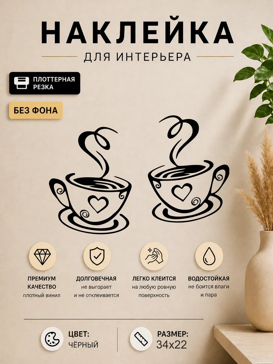 Наклейка интерьерная для кухни Чашки