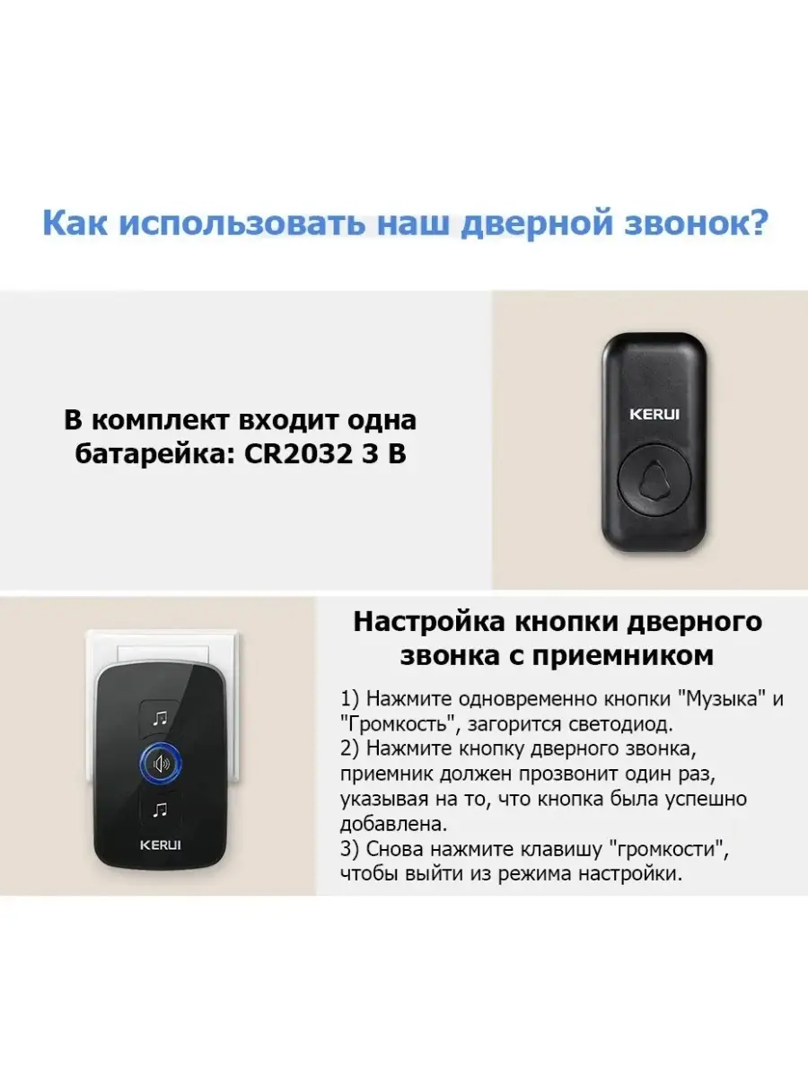 Беспроводной дверной звонок Kerui Doorbell KERUI 63094363 купить за 968 ₽ в  интернет-магазине Wildberries