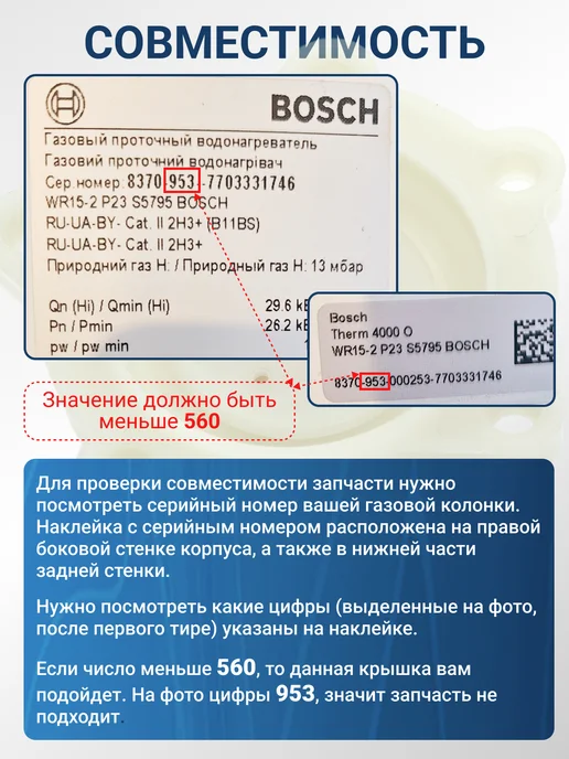 Vlgas Крышка водяного блока газовой колонки Bosch WR 10 13 15, вариант, фото 3