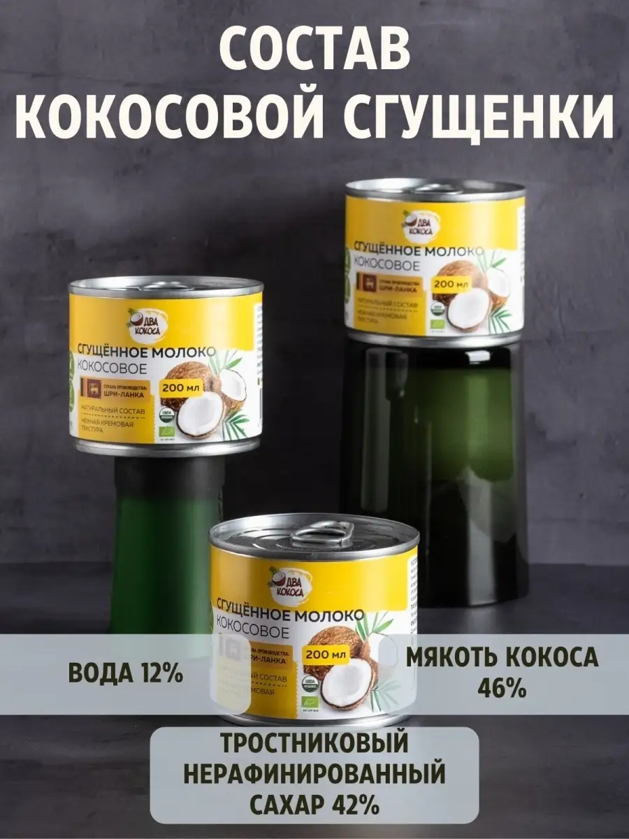 Молоко сгущённое кокосовое (кокосовая сгущёнка) урбеч, веган/без  лактозы/без белого сахара 200мл Два кокоса 63418587 купить в  интернет-магазине Wildberries