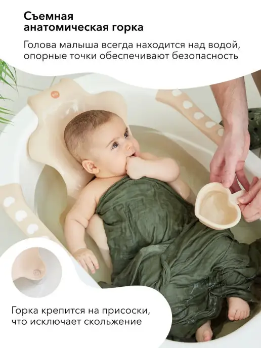 Happy Baby Ванночка для купания пластиковая с горкой и ковшиком, желтый, фото 5