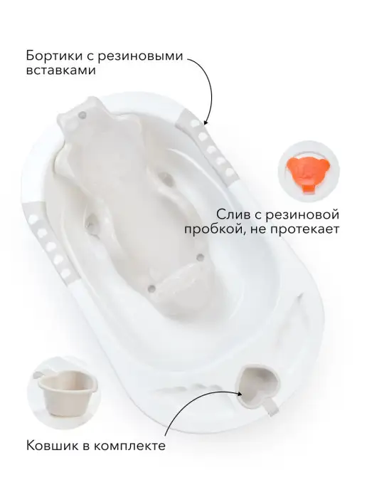 Happy Baby Ванночка для купания пластиковая с горкой и ковшиком, серый, фото 3