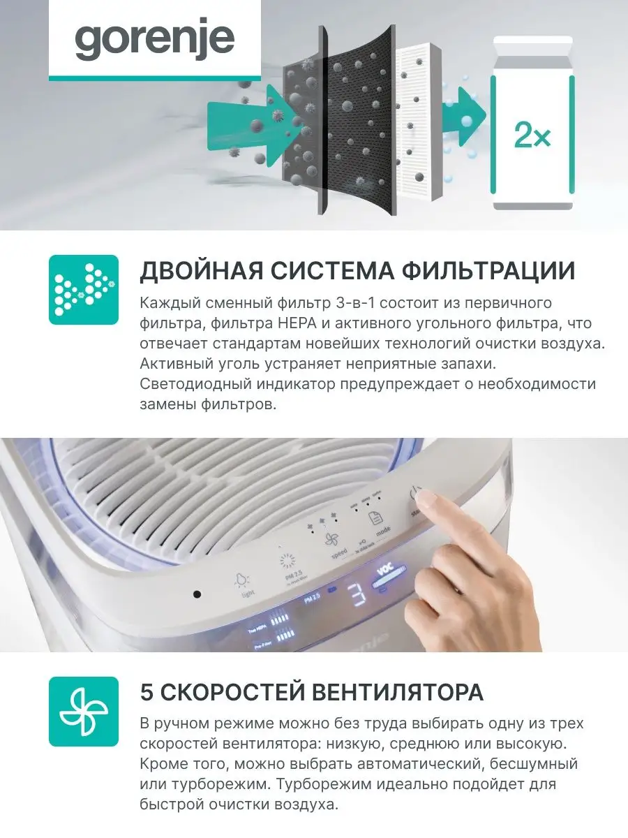 Очиститель воздуха Gorenje AP500 Gorenje 63573438 купить за 20 019 ₽ в  интернет-магазине Wildberries