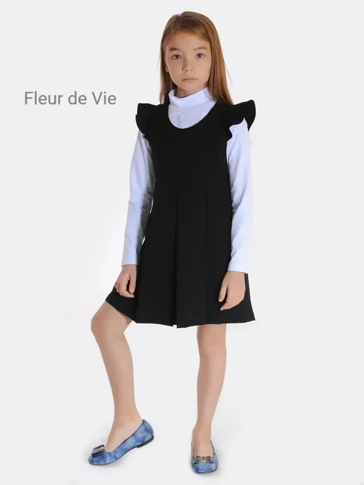 Fleur de Vie Сарафан для девочки школьный серый детский повседневный, черный