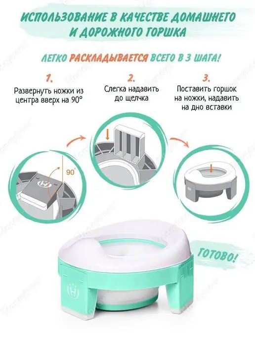 Honeybear Горшок детский дорожный складной 3 в 1, зеленый, фото 8