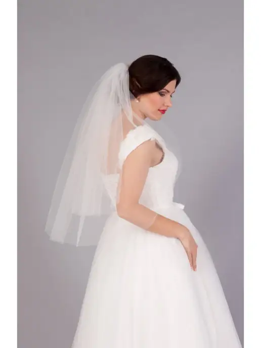 Romantic Wedding Фата короткая свадебная без декора пышная невесты, белый, фото 5
