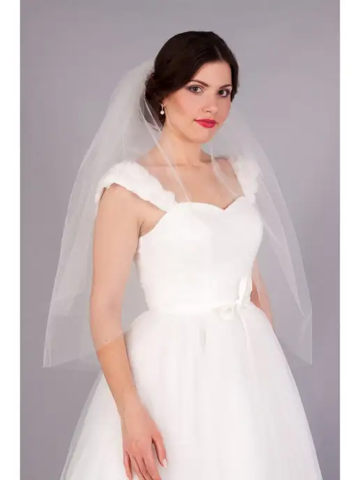 Romantic Wedding Фата короткая свадебная без декора пышная невесты, белый, фото 8