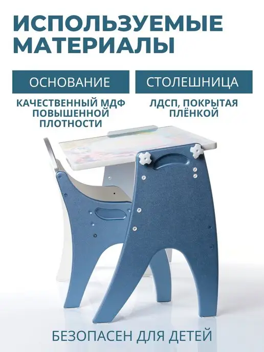 ТехКидс Растущий стол и стул для детей 3 в 1 Буквы-Цифры, синий, фото 3