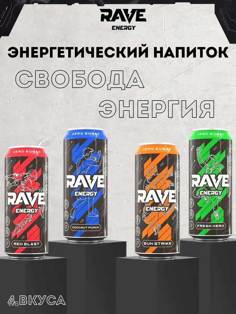 Энергетический Напиток Rave MONSTER ENERGY 4 шт 500мл Rave 63688079 купить  в интернет-магазине Wildberries