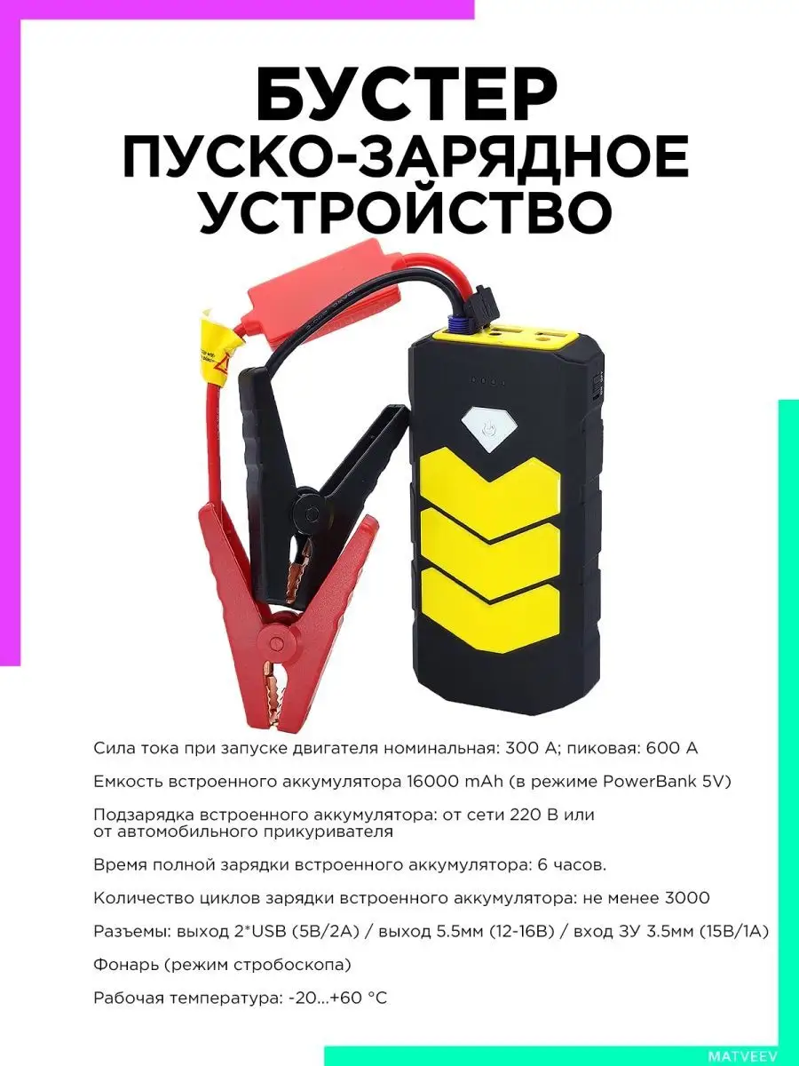 Пусковое устройство Бустер для авто мощный Power Bank IPMAT 63737061 купить  в интернет-магазине Wildberries