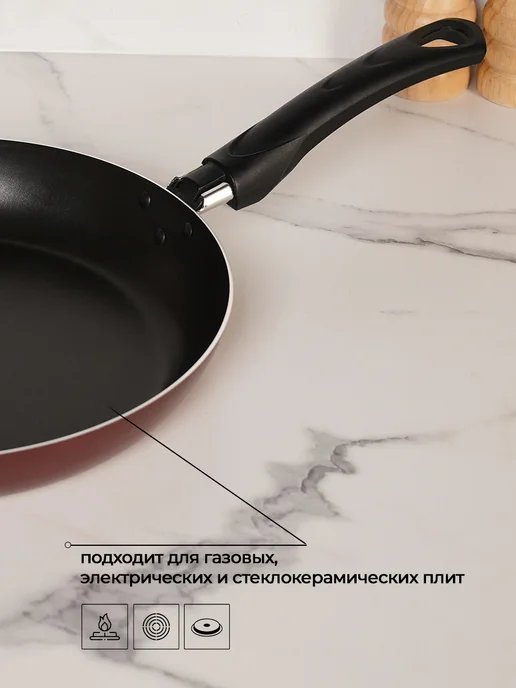 Сковорода с антипригарным покрытием 22 см, алюминиевая, черный, фото 3