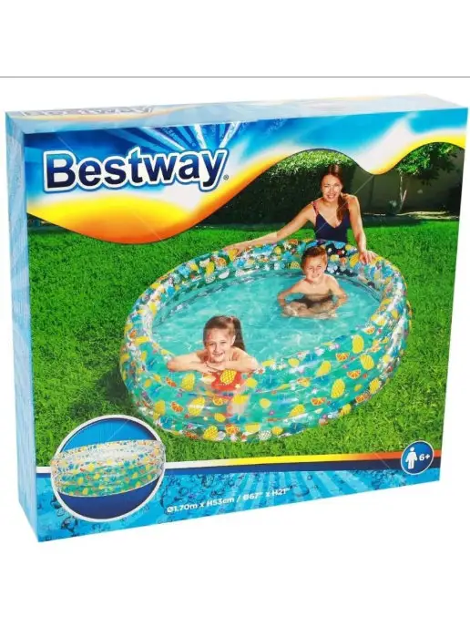 Бассейн надувной детский BESTWAY Тропический 170х53см 697л для дачи, 170x53 см, фото 2