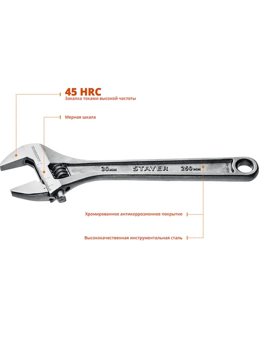 Stayer Ключ разводной MAXFORCE 250 30 мм 2725-25_z01, серый, фото 2