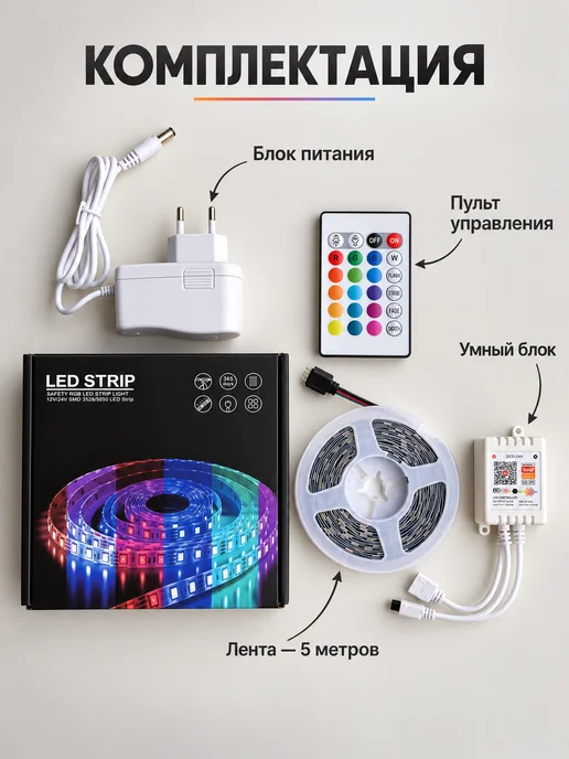 ЦВЕТ СОЛНЦА Светодиодная лента 5 метров RGB Алиса, 5 м, фото 2