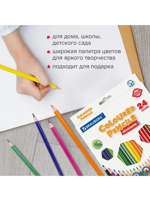 Brauberg Карандаши цветные, ударопрочные, детские, набор 12 цветов, 24 цв., фото 4