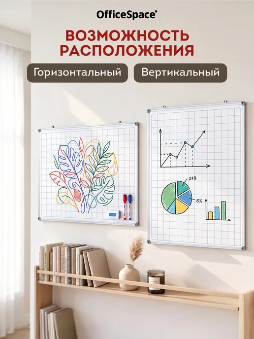 OfficeSpace Доска магнитная маркерная на стену разлинованная 60х90 см, вариант, фото 4