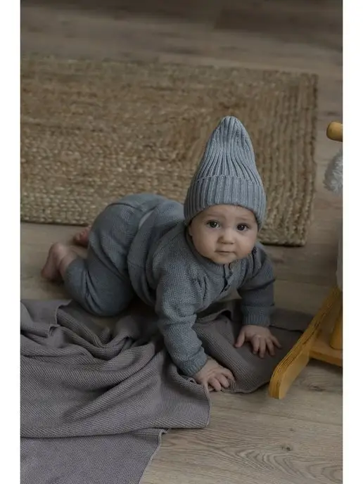 Marina Textile Шапка бини для новорожденного демисезон, серый, фото 6