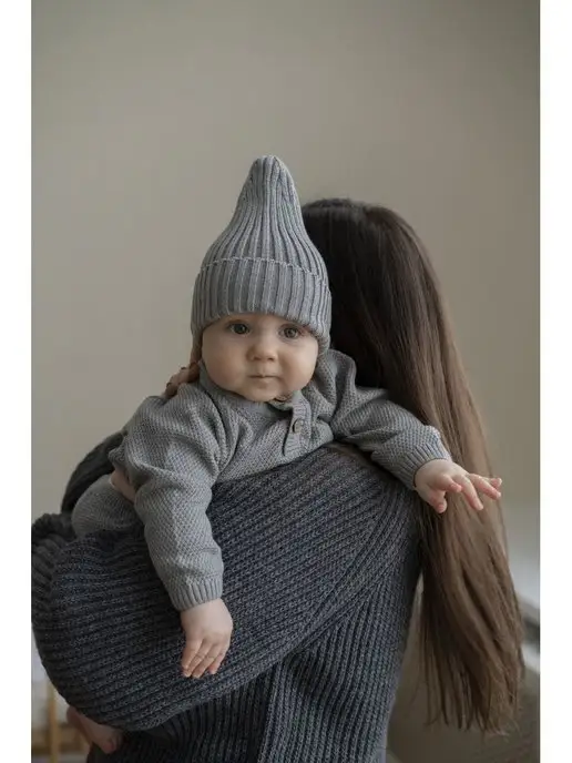 Marina Textile Шапка бини для новорожденного демисезон, серый, фото 7