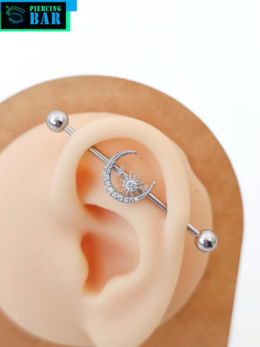 PIERCING BAR Пирсинг штанга индастриал Полумесяц, белый, фото 2