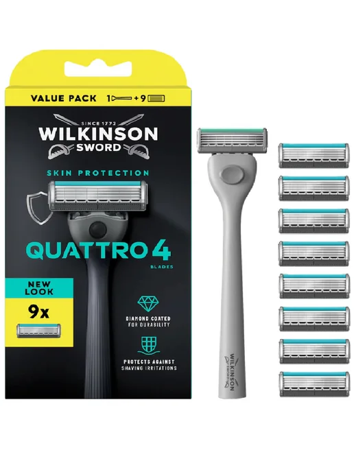 Wilkinson Sword Quattro 4 Бритвенный станок + 9 кассет, серый, фото 2