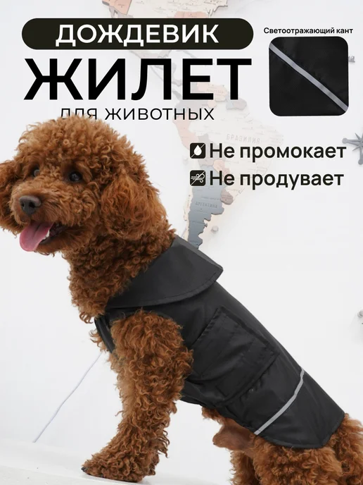 Pepino_pet Жилет дождевик для собак легкий не утепленный, черный, фото 7