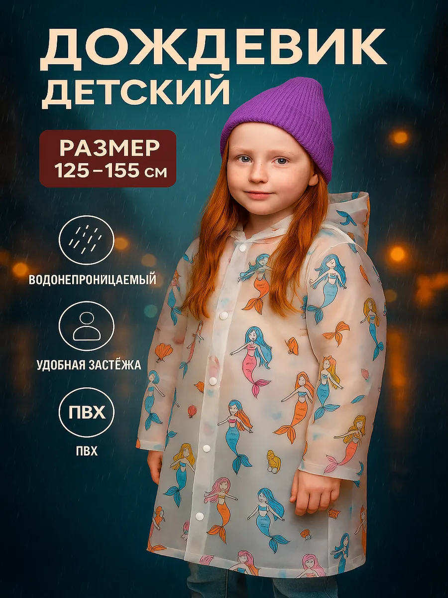 Дождевик детский для девочки с капюшоном