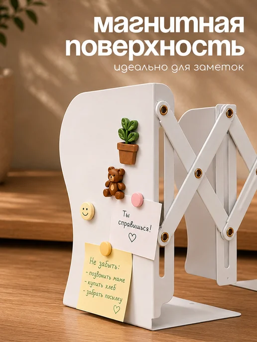 CINLAN Подставка для книг металлическая раздвижная с органайзером, белый, фото 4