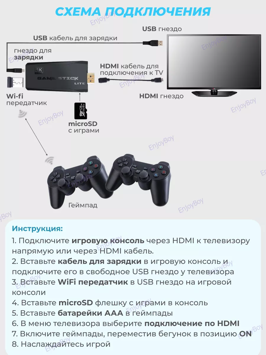 Игровая ретро консоль, беспроводная приставка EnjoyBoy 64779821 купить за 1  994 ₽ в интернет-магазине Wildberries