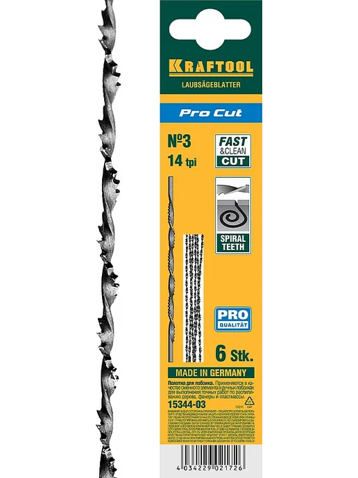Kraftool Пилки для лобзика спиральные 130 мм 6 шт 15344-03, 6 шт