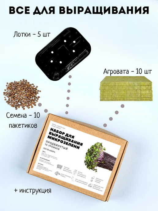 Бабий сад Набор для выращивания микрозелени семена микрозелень, 10 шт, фото 2