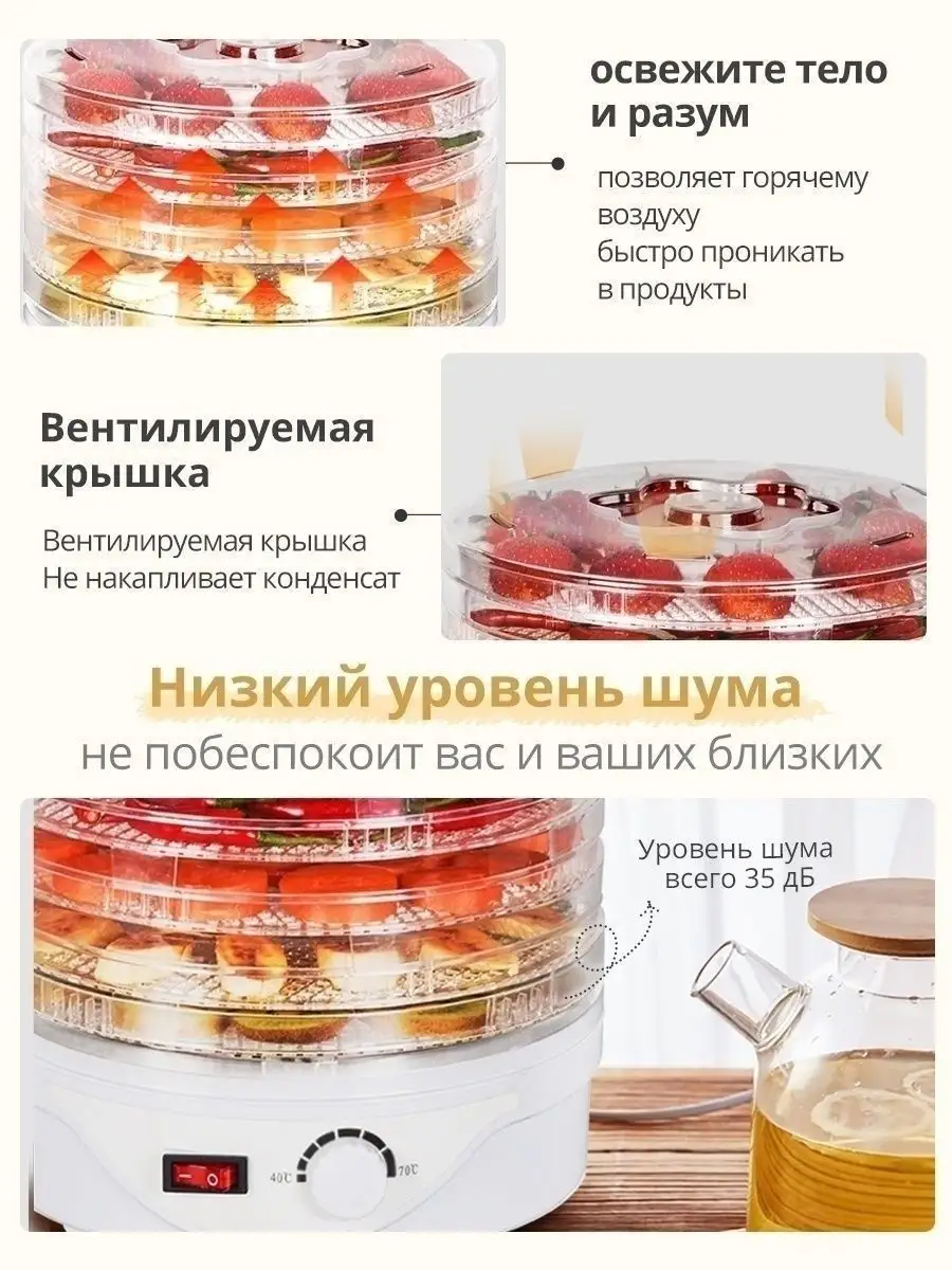 Сушка дегидратор для фруктов,овощей,мяса и ягод,5 поддонов Bear 64923534  купить в интернет-магазине Wildberries