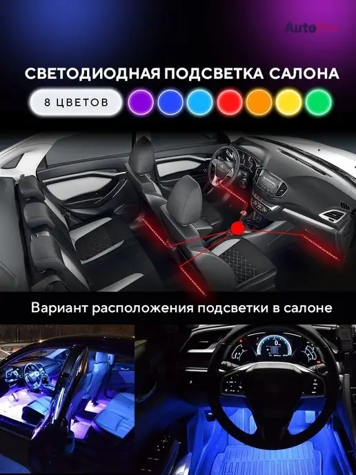 AutoPro Светодиодная подсветка в машину RGB лента, вариант, фото 7